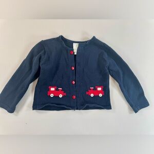 Lullaby Set Navy Cardigan Sweater w/ Red Train Appliqué | 18M